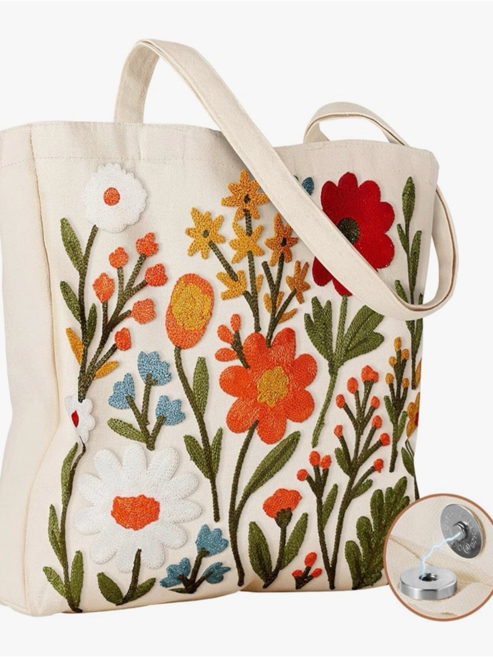 NEW Floral Embroidered Canvas Tote Bag